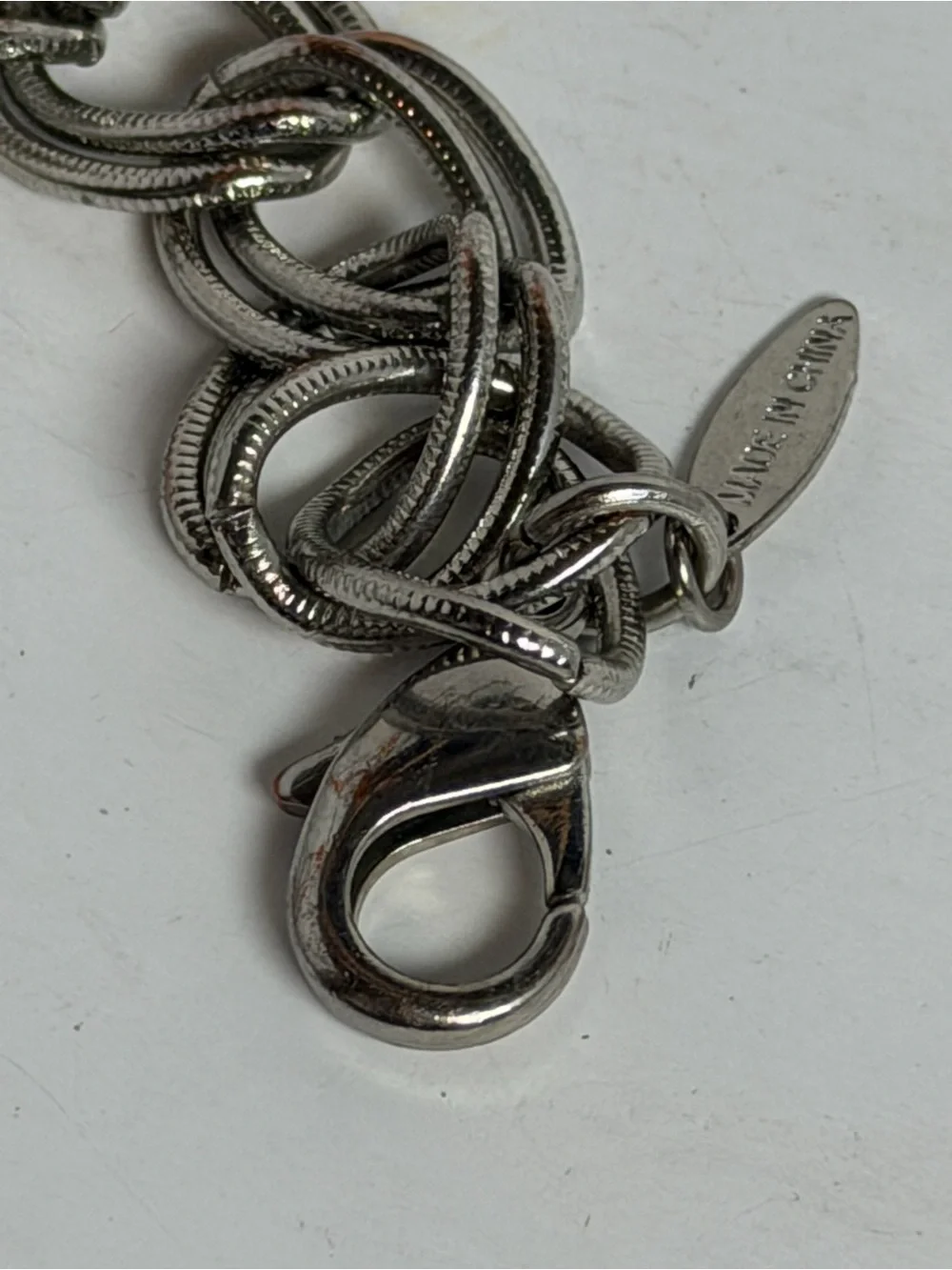 90s Boho Metallic Silver Interlocking Double Loop Belly Chain Belt